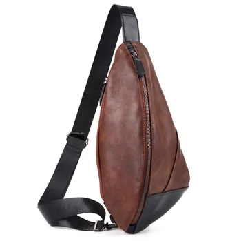 

Crossbody Bag for Men Brown Fashionable Teenager Student Outdoor Sport Pack with Cell Phone Pocket Waterproof PU Leather Satchel