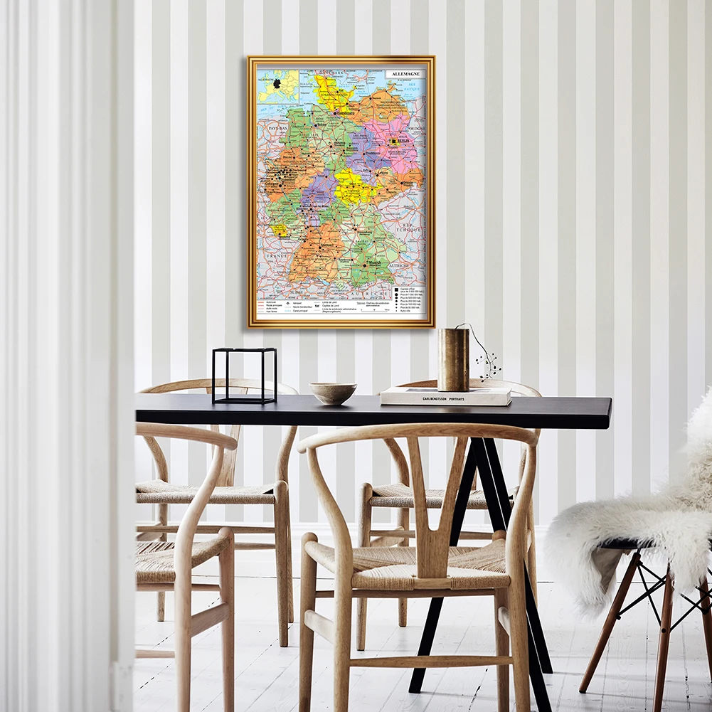 60*90 cm The Germany Political and Traffic Map In French Wall Art Poster Canvas Painting Home Decoration School Supplies