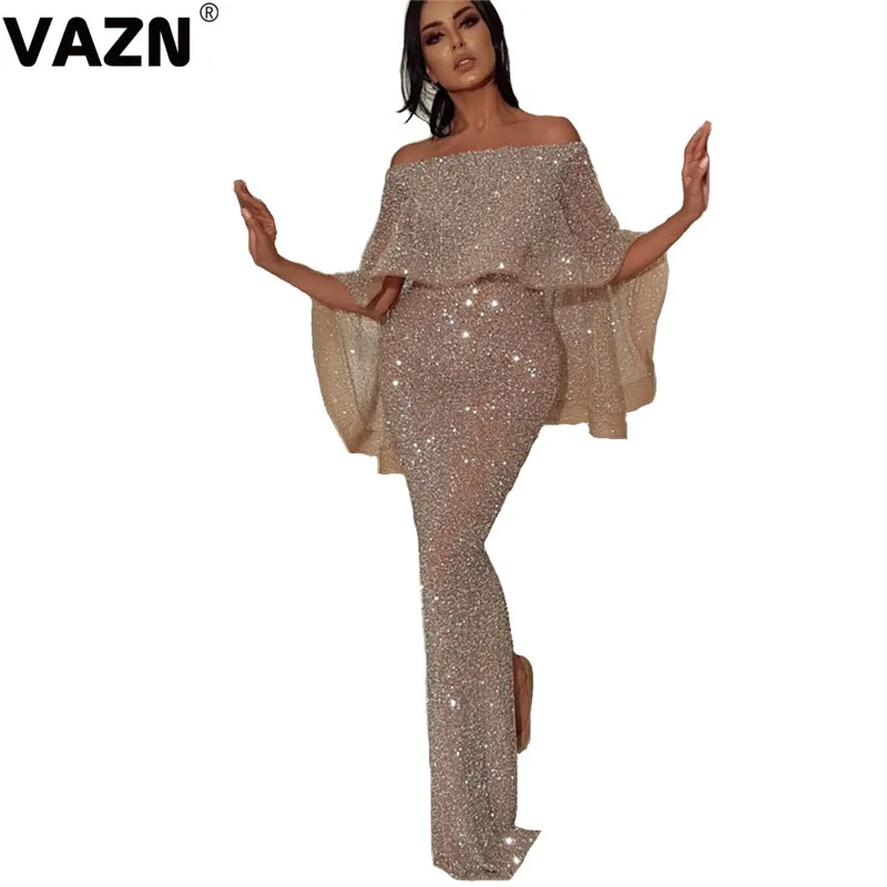 VAZN, новинка, сексуальное Клубное женское платье с длинным рукавом и вырезом лодочкой, женское тонкое платье Макси