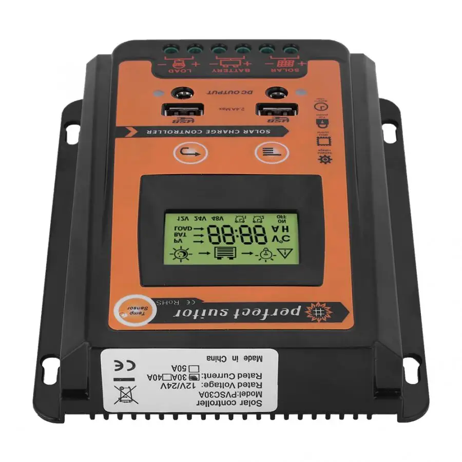70A Solar Charge Controller,12V//24V 30A50A MPPT Solar Charge Controller Solar Panel Battery Regulator Dual USB LCD Display