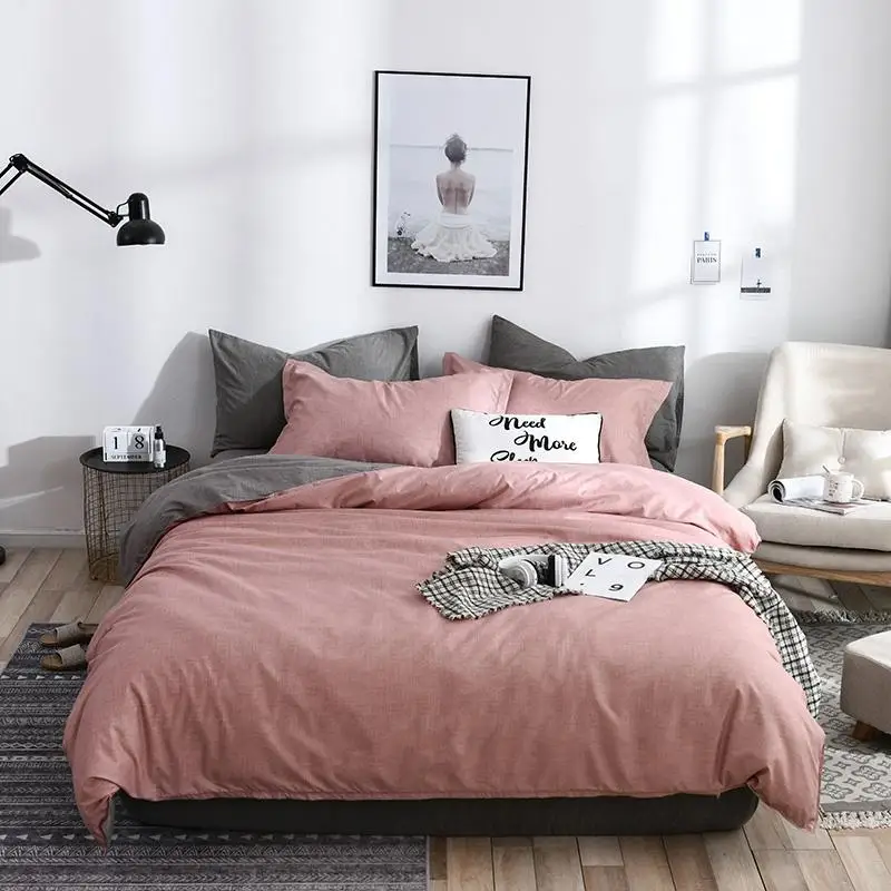 Bedding Set Cotton Solid Plaid AB Side Brife Modern Bed Comforter Twin Queen King Size 3/4pcs Duvet Cover Sheet | Дом и сад