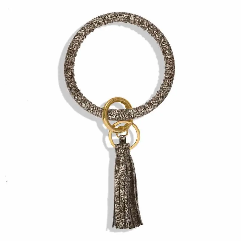 Dvacaman New Fashion Multi-Color Tassel Keychain Enamel PU Leather O Key Chain Monogram Circle Wristlet Keychain For Women Girls - Цвет: 18