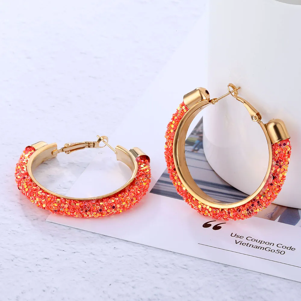 Vienkim дизайн модные очаровательные геометрические круглые блестящие серьги-кольца с блестками для женщин трендовые большие ювелирные серьги оптом
