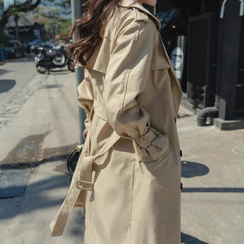 

2020 Spring New Mid-length Korean Casual Ladies Over The Knee Belt Spring And Autumn Thin Windbreaker Trench Coat Moda Mujer