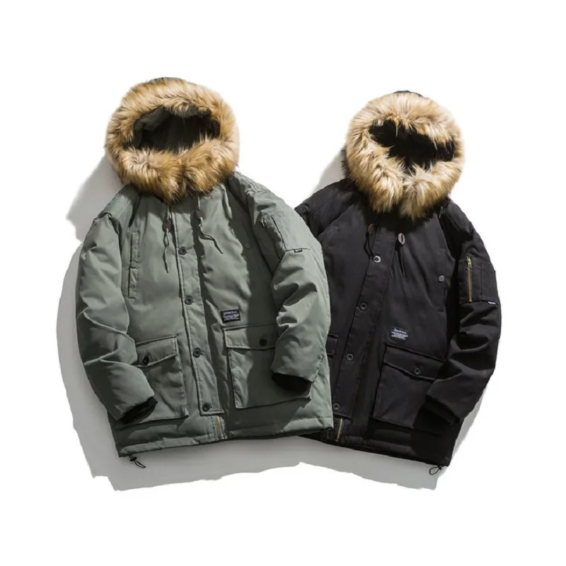 

2021 men's large fur collar long casual cotton coat