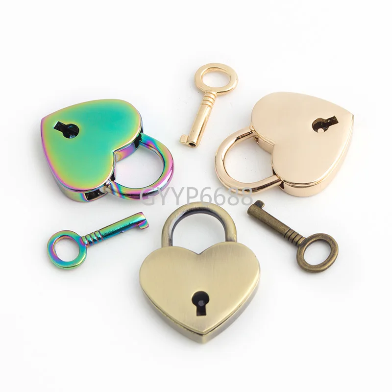 5-20sets 30*39mm 4 colors luggage lock handbags hardware bag lock heart shape padlock with key