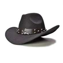 В стиле ретро с черепом кожаный ремешок для родителя и ребенка унисекс/ребенок шерсть широкие полями Ковбой Западный шляпа ковбойская Кепка(57 см/54 см