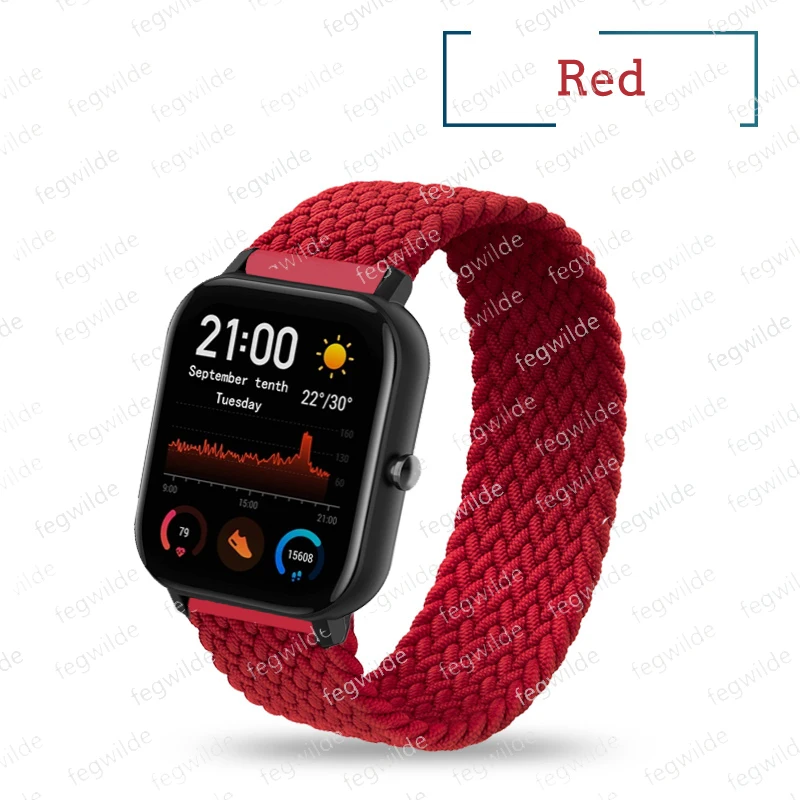 Плетеный соло петлей нейлон/20 мм/22 мм смарт ремешок для браслета Amazfit gts2 Bip Gtr fitbit