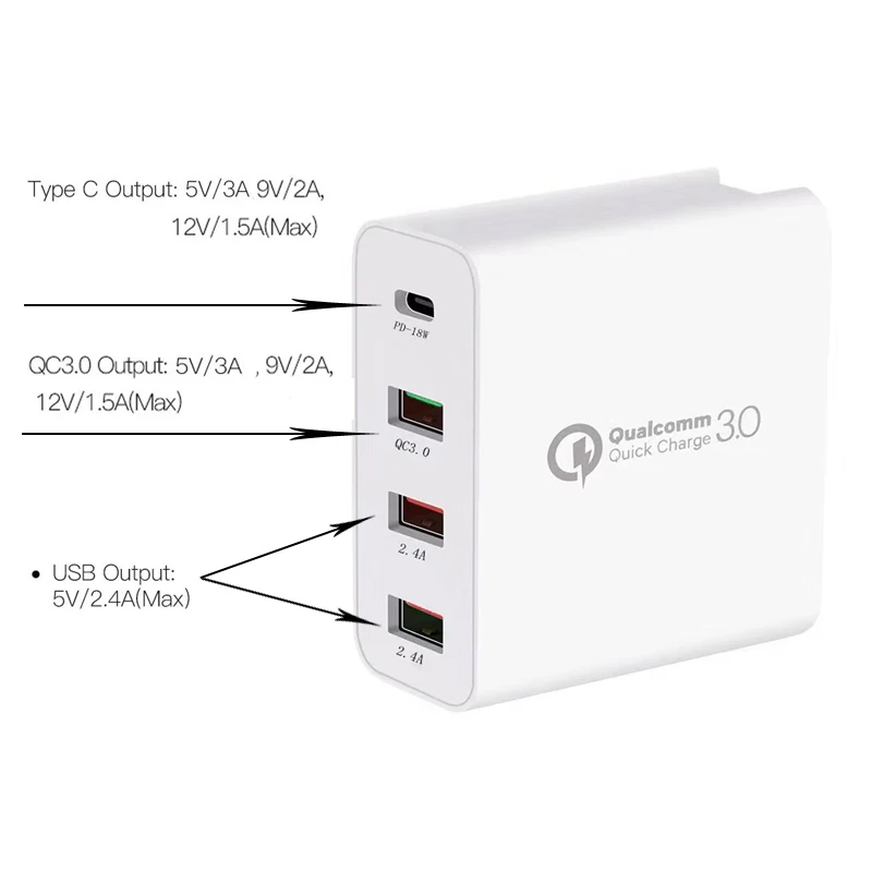 48 Вт мульти Быстрая зарядка 3,0 USB зарядное устройство PD usb type C QC3.0 QC турбо настенное быстрое зарядное устройство для телефона для iPhone 11 Pro Max Xiaomi QC 3,0