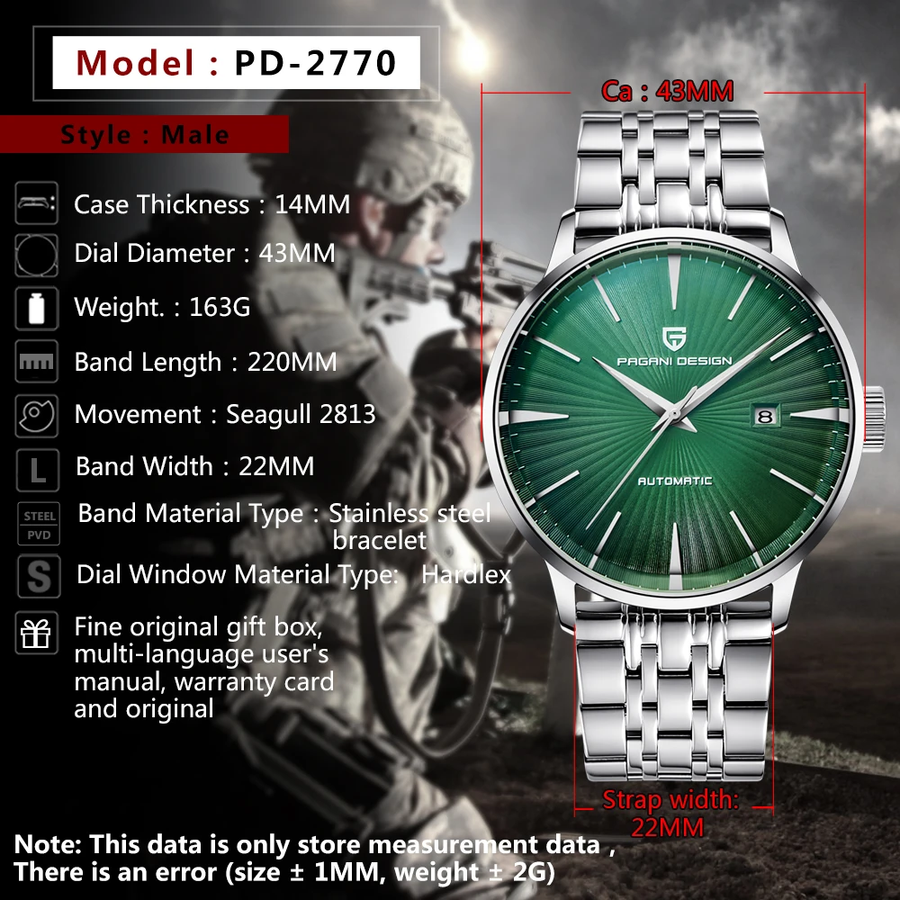 PAGANI Design Men's Mechanical Watches Seagull 2813 Men Stainless Steel Waterproof Automatic Watch Business Clock reloj hombre