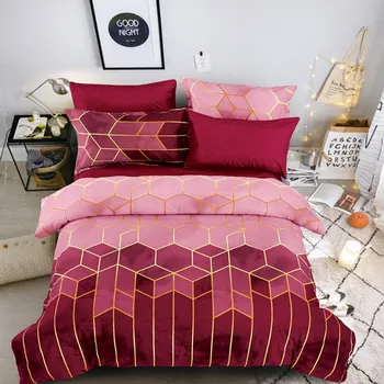

2/3 PCS/set Geometric Cover Soft Quilt Bedding Kit Multi Size Golden Line With Pillow Case Slipcovers