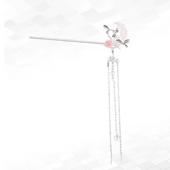 

1PC Tassel Chain Headdress Moon Design Hair Stick Fashion Hair Insert Updo Decorative Pin for Women Girls