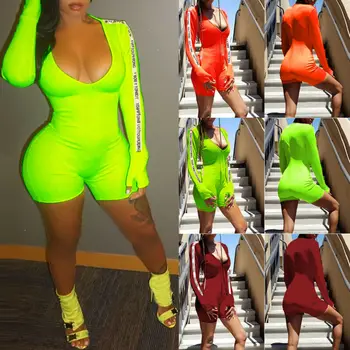 

Hot Women Long Sleeve Bandage Jumpsuit Romper Leotard Top Shirt Bodycon Bodysuit
