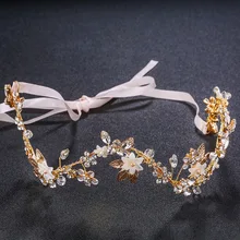 Невесты золотой ободок Тиара Свадебные аксессуары для волос и свадебные головные уборы цветок головной убор волос TS154