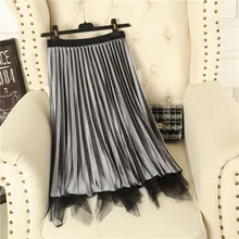 Двусторонняя бархатная юбка Женский осень-зима Для женщин Elascity Повседневное вечерние юбка Винтаж Высокая Талия плиссированная юбка нерегулярные миди-юбка в сетку, D260