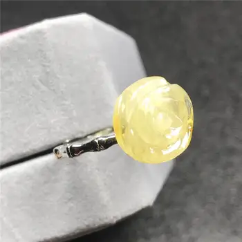 

13mm Top Natural Flower Carved Yellow Amber Ring For Woman Lady Man Crystal Silver Beads Gemstone Adjustable Ring Jewelry AAAAA