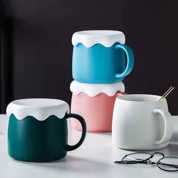 

Nordic Simple Glazed Ceramic Cup Creative Ins Coffee Mug with Lid Spoon Large Capacity Household Belly Cups Breakfast Milk Mugs