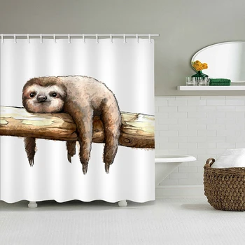 

3D Animal Sloth Pencil Drawing Scenery Waterproof Shower Curtain Polyester Washable Polyester Mildew With Hook 200*180cm