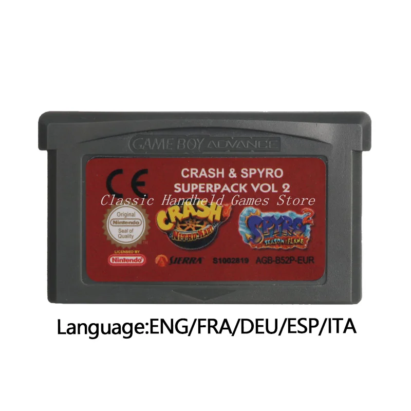 Crash &amp Spyro Super Pack Volume 2 Video Game Cartridge Console Card EU Version For Nintendo GBA | Электроника