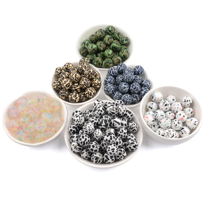Floral and Leopard Print Silicone Bead Set