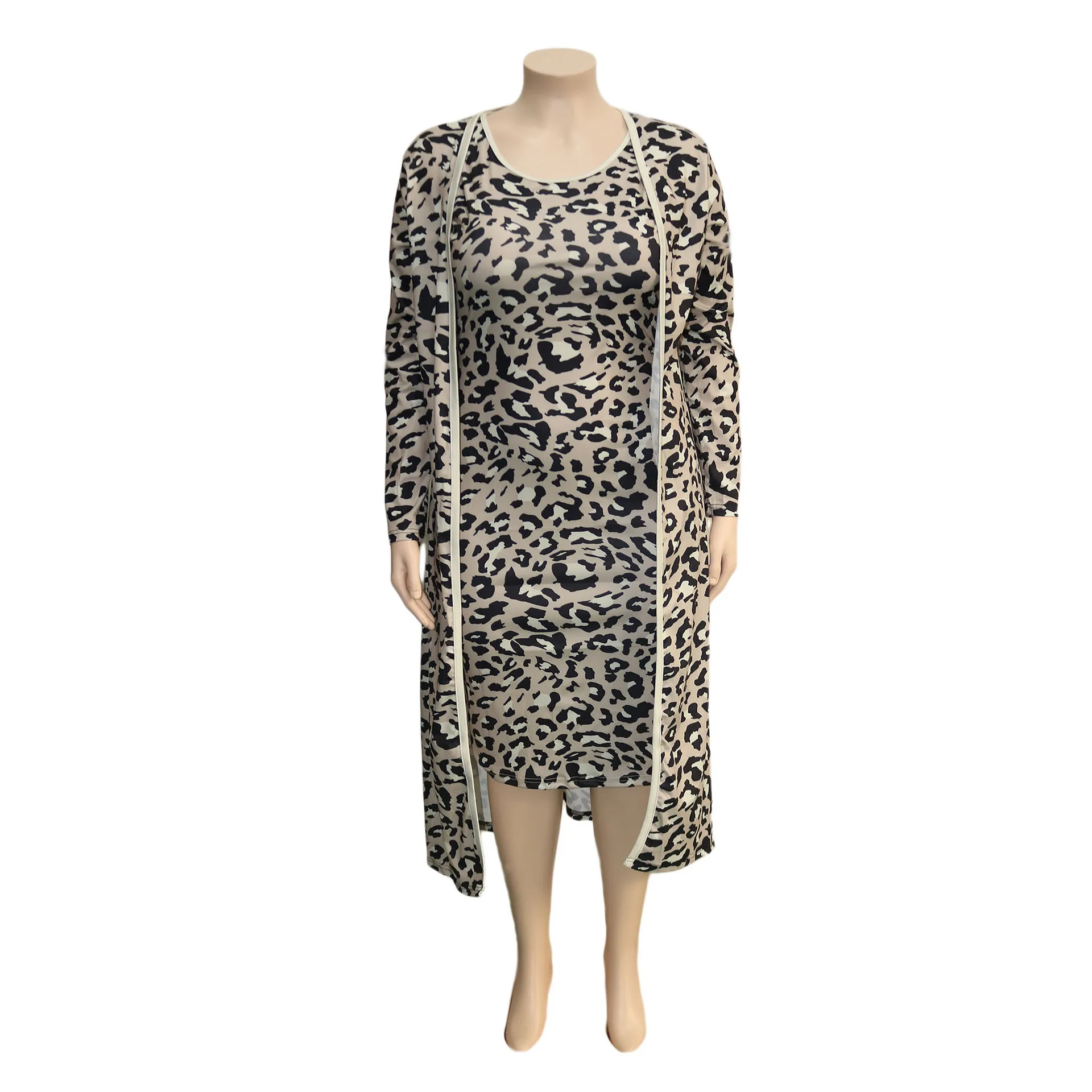 Yitonglian Women's Leopard 2 Pieces Printed  Cardigan Sets Plus Size Sexy Party Set Club Slim Set