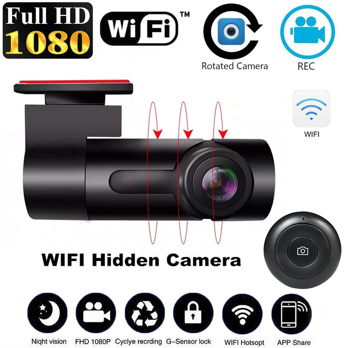 Mini 1080P HD 360° Rotation WiFi Hidden Car DVR Dash Camera Video Recorder