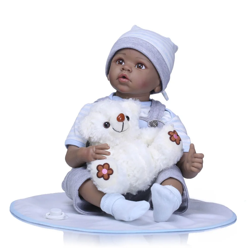 

22Inch Reborn Silicone Vinyl Black Baby Dolls Newborns Children Bebe Gift Boneca Reborn Silicone Reborn Baby Dolls Kids Toys
