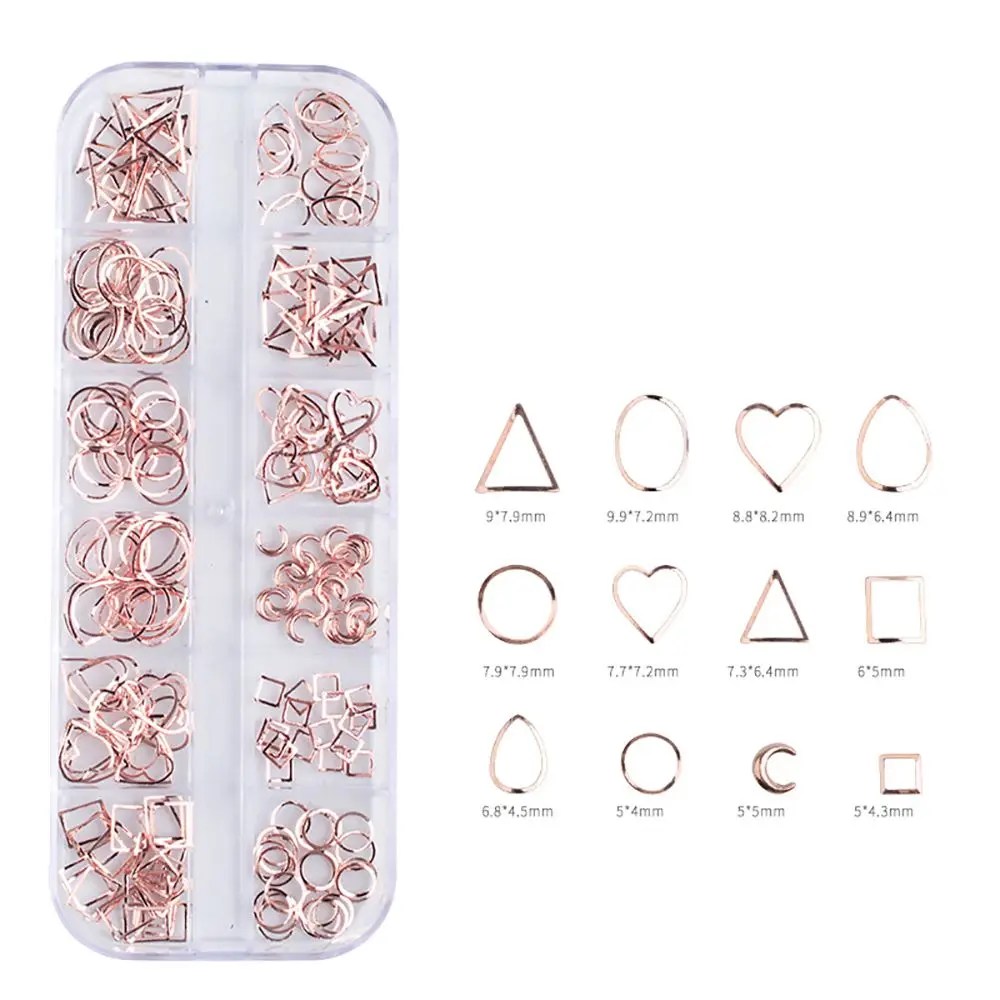rose gold 12 сеток розовые, золотые, серебряные шпильки для ногтей украшения деталей ногтей Смешанные полые 3D Овальные заклепки в виде звезд заклепки для ногтей Аксессуары для самостоятельного маникюра - Цвет: rose gold