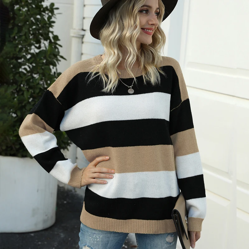 

Striped Sweater Female 2020 Casual New Loose Women'S Sweater Elegant Knitted Oversized Sweater Pullovers Streetwear Women Vest