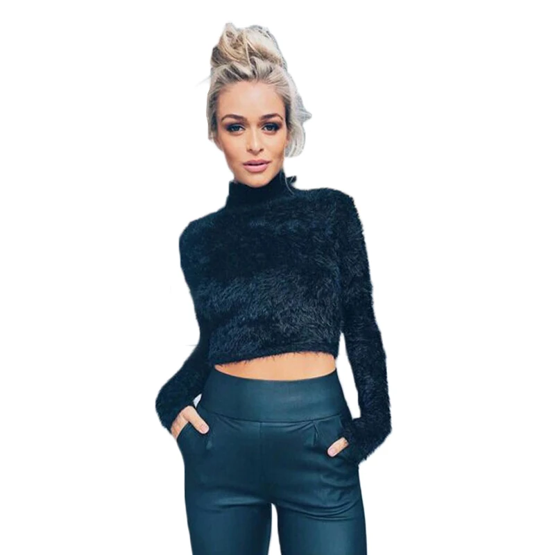 

2019 Women Sweaters and Pullovers Long Sleeve Short Sexy Women's Sweater O-neck Pullover Turtleneck Slim Turtleneck Sweater