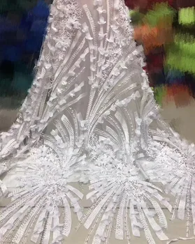 

2020 Most Popular French Mesh Lace With Pretty beads High Quality African Embroidery Lace Fabric For Wedding Party Dress 5Yards