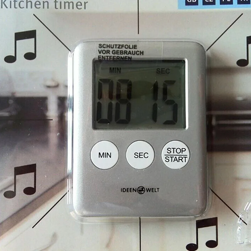 Модный простой супер тонкий ЖК-цифровой экран кухонный таймер квадратный таймер для приготовления пищи будильник прямого и обратного счета с магнитом - Цвет: Серый