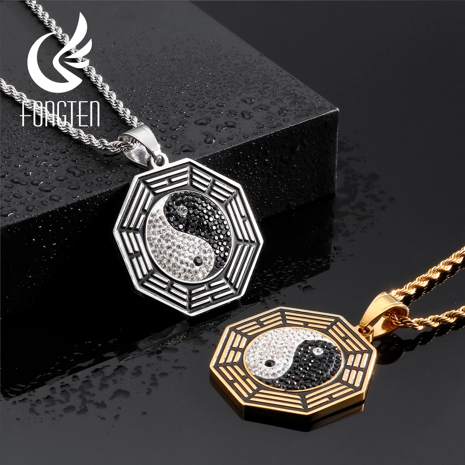 

Fongten Yin Yang Circle Metal Tag Pendant Necklace China Tai Chi Bagua Stainless Steel Pendants Necklaces Couples Jewelry