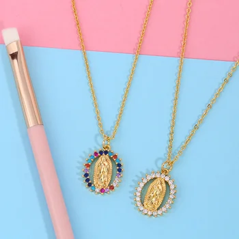 

2020 New Virgin Mary Necklaces For Women Crystal Peace Necklace Long Chain Copper Catholic Jewelry Virgen De