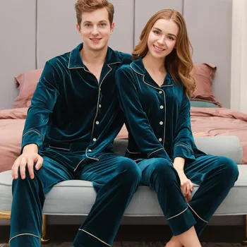 

Couple Pajamas Set Flannel Sleepwear Buttons Lapel Comfortable Thick Warm Home Clothes Pijamas Women Two Piece Set Winter