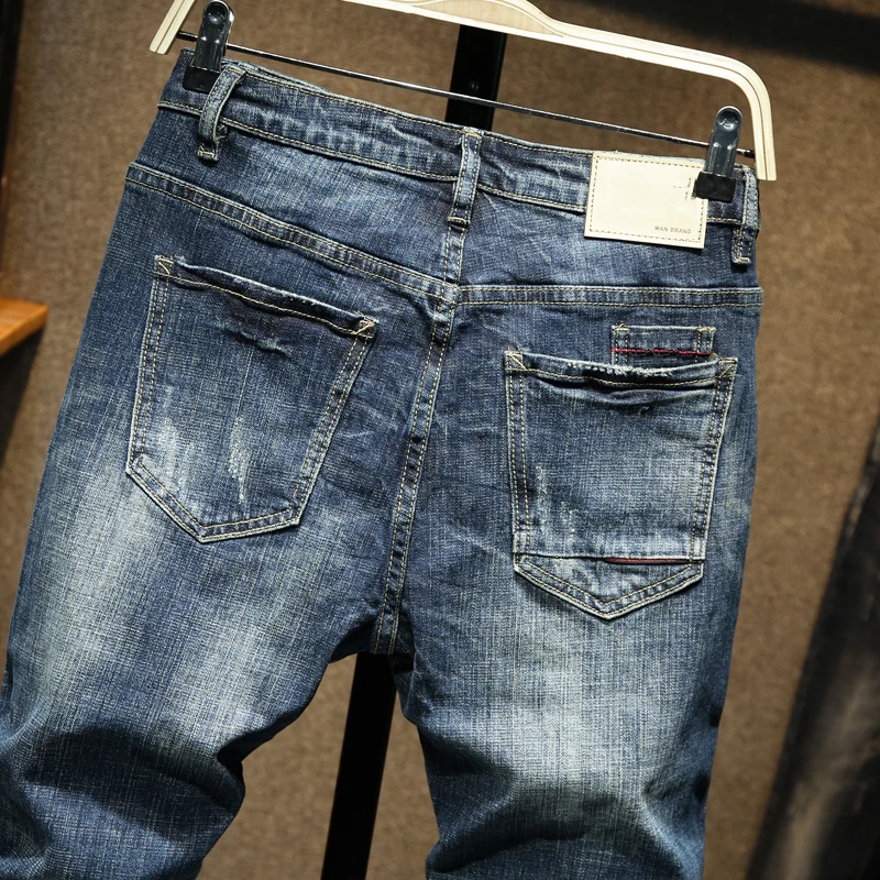 KSTUN Slim Fit Jeans Autumn and Winter Retro Blue Stretch Fashion Pockets Desinger Men Fashions