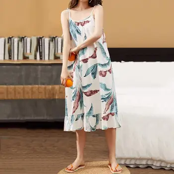 

Women Fashion Dress Summer Nightgowns Nightdress Sexy Spaghetti Straps Floral Print Midi Sundresss Casual Ruffles Sleepwear 3XL