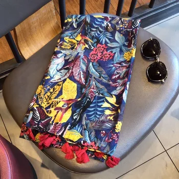 

2020 Women Autumn Viscose Shawl African Navy Blue Floral Tassel Scarves Wrap Pashminas Snood Soft Bufandas Muslim Hijab 180*90cm