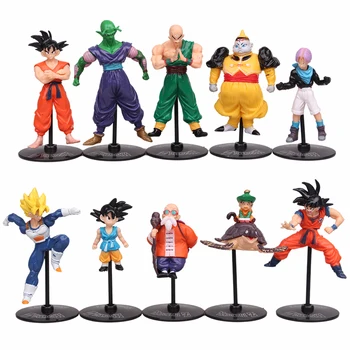 

10Pcs/lot Dragon Ball Z Super Saiyan Son Goku Gohan Vegeta Trunks Tien Shinhan Piccolo Action PVC Figures Model Toys 10cm