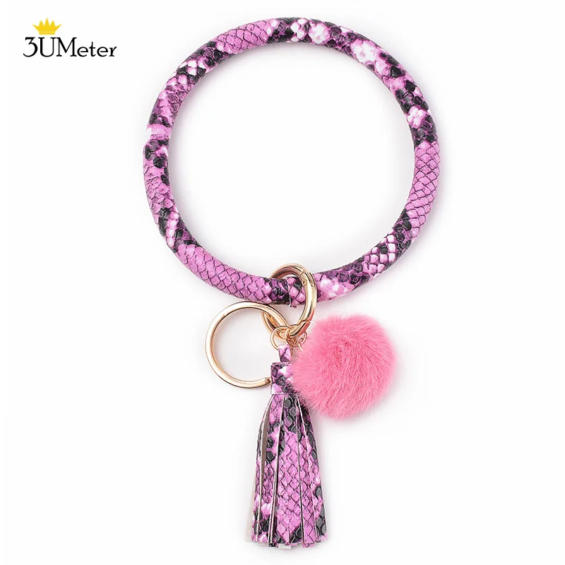 Key Chain Bangle Мода брелок браслет PU кожаный брелок с кисточкой Круглый Брелок Браслет брелок для женщин девочек ювелирные изделия - Цвет: Key Chain Bangle