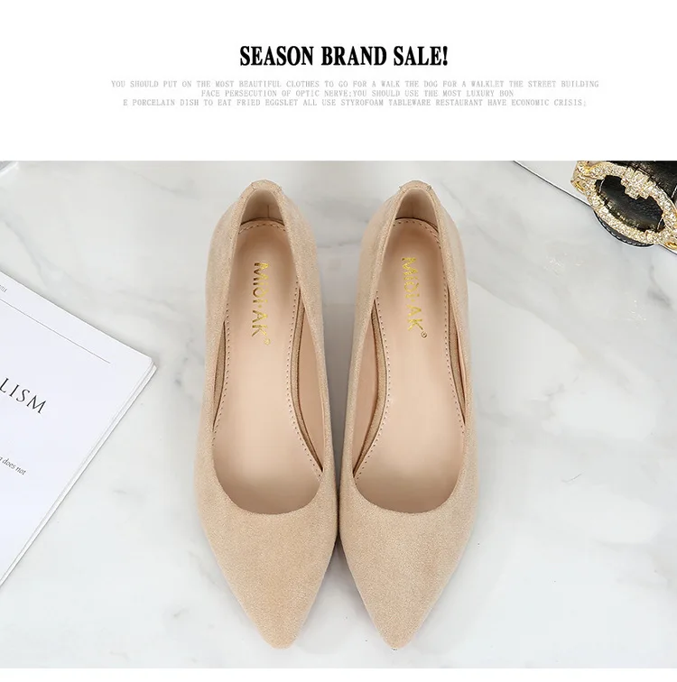 Big Size 34-43 Women Suede Leather Shoes 3.5CM High Heels Ladies Dress Work Shoes Slip On Pumps Woman Square Heels Wedding Shoes