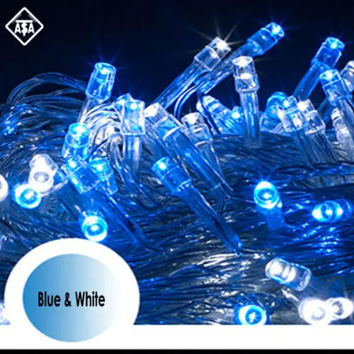 100 м 800LED сине-Белая Гирлянда, Рождественская гирлянда для помещений и улицы, светильник s, сказочный светильник для свадьбы, вечеринки, сада, праздника, украшения