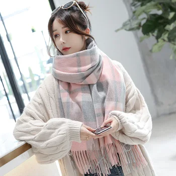 

Plaid Wool Scarf for Women Winter Shawls and Wraps Ladies Warm Scarf Wool Long Blanket Scarf and Wrap Femme Pashmina