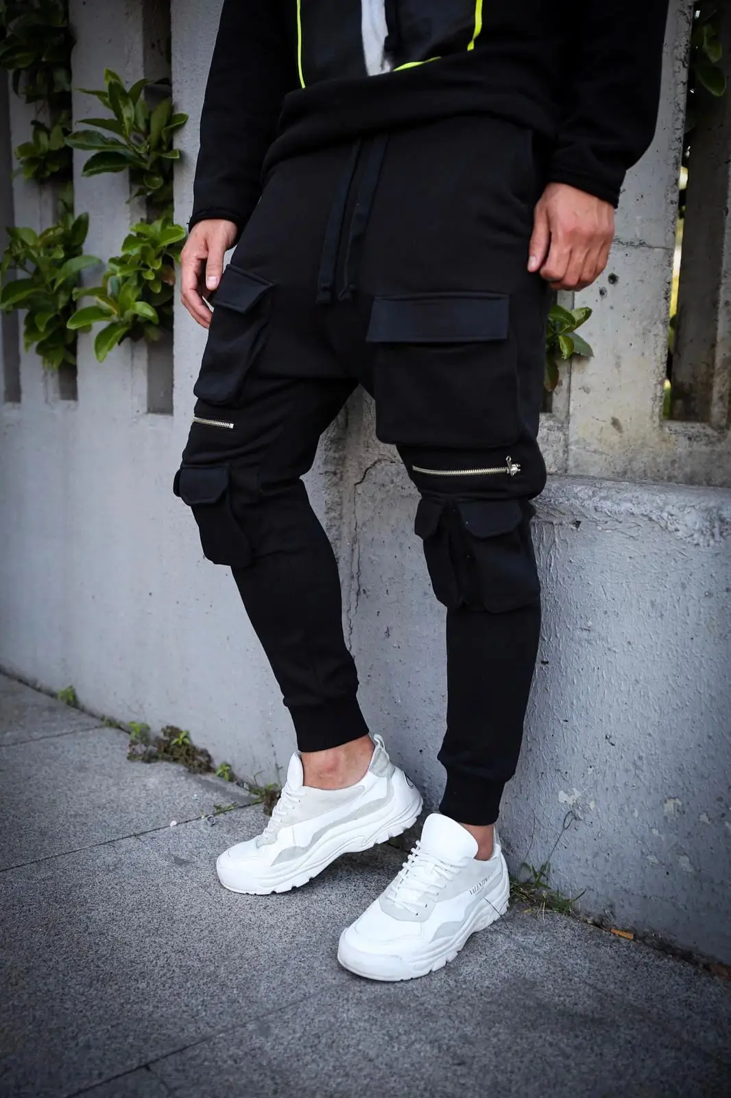 Осень и зима мужской карман хип хоп сплошной цвет фитнес тонкие модные повседневные спортивные брюки