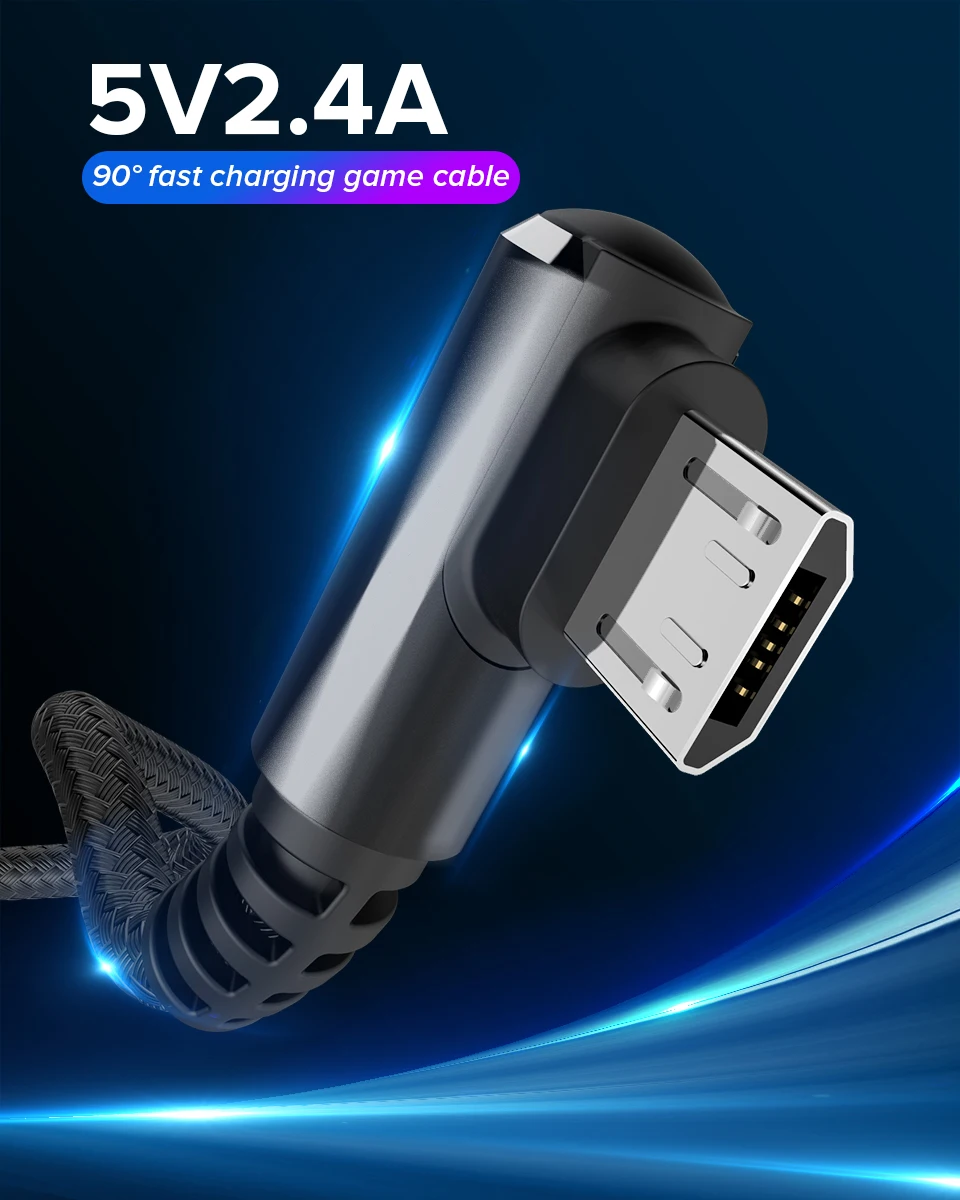 Venroii кабель Micro USB для быстрой зарядки 90 градусов игровой шнур провод для передачи данных для мобильного телефона для samsung Xiaomi Redmi Note 5 huawei Honor 8X