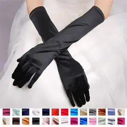Black White Gold Opera Evening Party Prom Costume Accessories Wedding Gloves Finger Long Gloves Wrist Stretch Satin