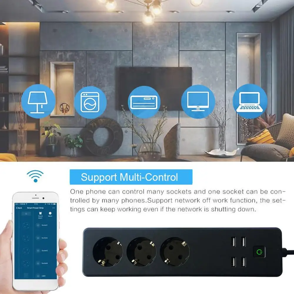 Wifi Smart power Strip 4 EU розетки вилка с 4 usb зарядным портом приложение для синхронизации Голосовое управление домашний помощник