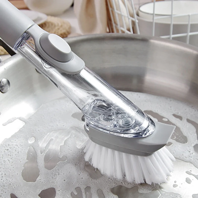 Kitchen cleaning tools 2 in 1 long handle cleaning brush with removable  brush sponge sponge dispenser dishwashing brush set