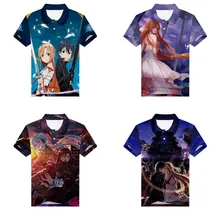 Футболка Поло Kazuto Asuna с 3D принтом аниме Sword Art Online SAO, мужская спортивная Подростковая футболка для гольфа, летняя теннисная футболка с коротким рукавом