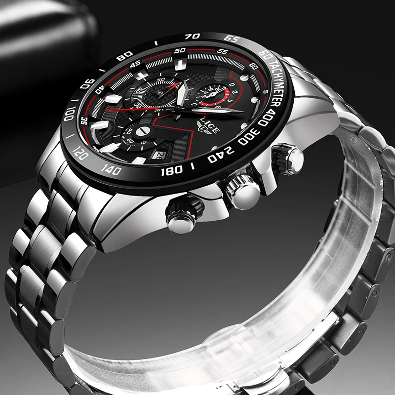 LIGE-Reloj de cuarzo deportivo para hombre, cronógrafo de cuarzo, con cuerpo completo de acero, marca superior, resistente al agua, nuevo 2020
